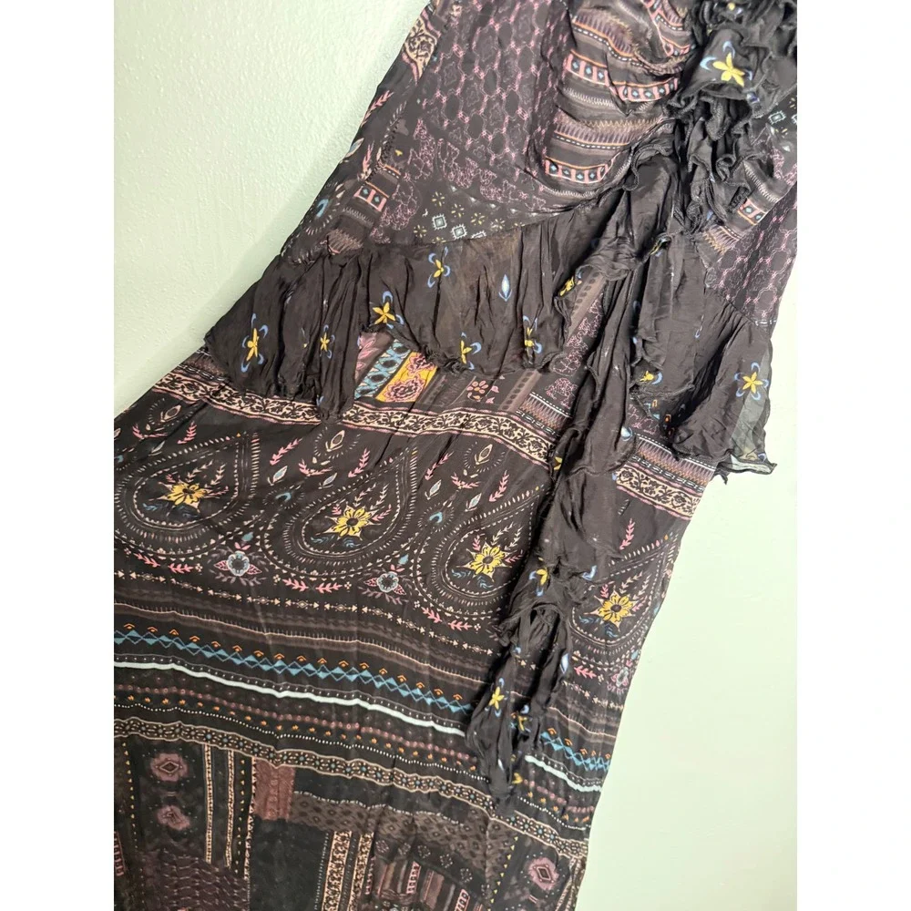 Anthropologie‎ Let Me Be Sheer Printed V-Neck Midi Dress boho Gypsy